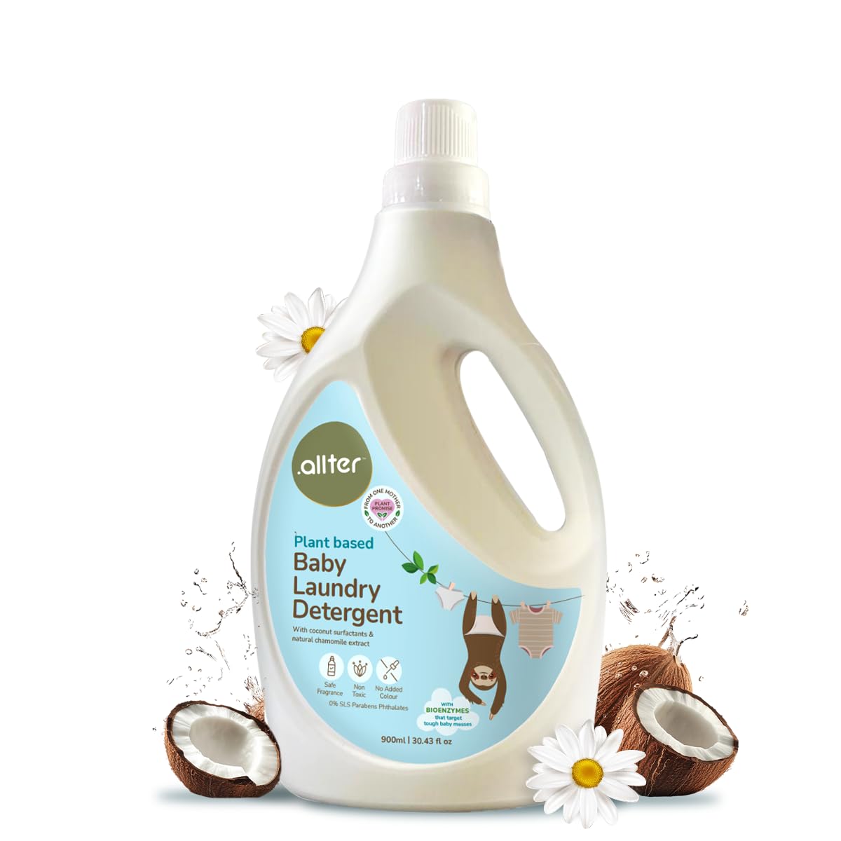 .allter Plant Based Baby Laundry Liquid | With Coconut Surfactants, Bio-Enzymes & Natural Chamomile Extract | Gentle on Clothes & Skin | Without Dyes & Optical Brighteners, 900ml-image-20