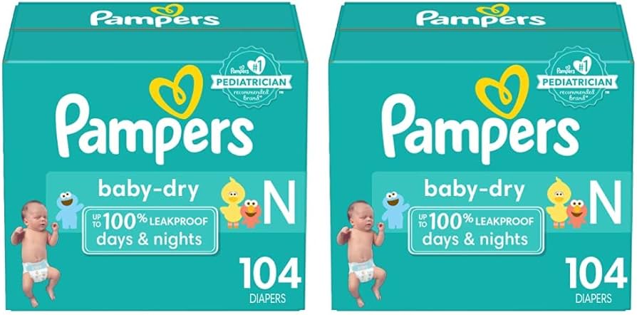 Pampers Baby Dry Diapers Size 0/Newborn 104 Count (Pack of 2)