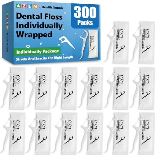 AZEN 300 Count Dental Floss Bulk Individually Wrapped Floss Picks Toothpicks Flossers for Adults Ideal Travel Flossers for Deep Cleaning