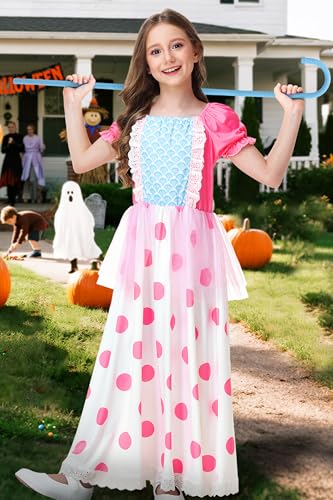 Halloween Pink Princess Dress Cute Polka Dot Print Maxi Dresses XS-2XL4