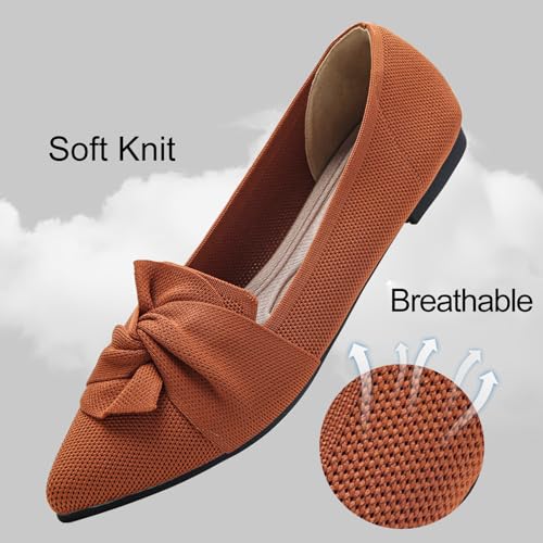 Image of HIULYCENCE Flats for Womens Pointed Toe Ballet Flats with Bow Comfortable Knit Dressy Flats