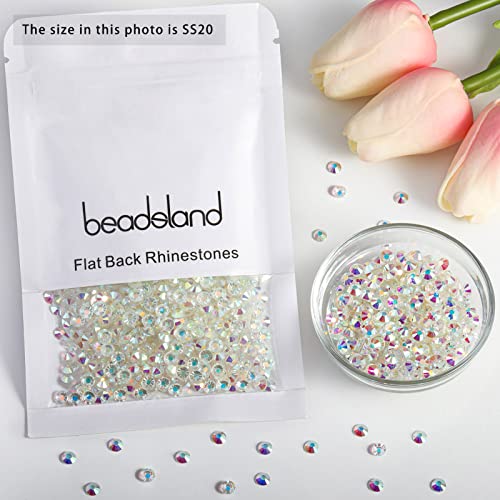 Image of Beadsland Flat Back Crystal Rhinestones Round Gems for Nail Art and Craft Glue Fix, Transparent AB, 4.6-4.8mm, SS20 /1440pcs