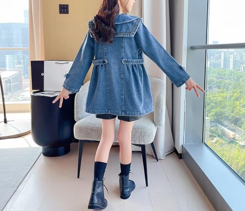 ASHER FASHION Girls Jean Jacket Ruffle Waist Denim Jackets Lapel Button Down Jeans Coat Cute Long Sleeve Fall Clothes3