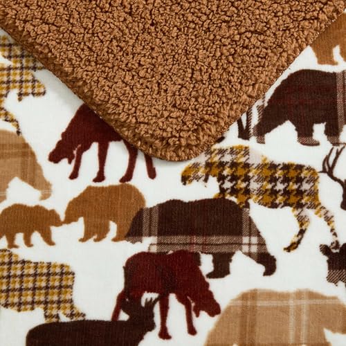 Image of Eddie Bauer - Oversized Throw Blanket 50x70, Reversible Plush Blanket for Couch or Bed, Animal Print Room Decor (Animal Plaid Brown)