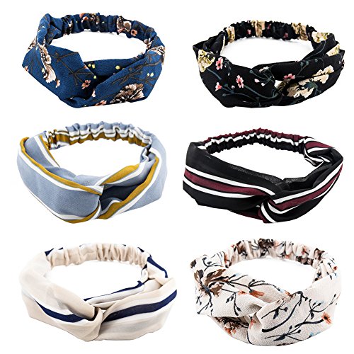 Yeshan Stretch Floral Print Headbands for Women and Girl Bandana/Turban/Headwrap Twist Knot Hairband,pack of 6