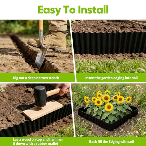 NONMON Corrugated Garden Edging Border 6\"×50Ft Landscape Edging Border Sturdy Lawn Edging Border for Lawn, Flower Bed, Garden Fence, Paver Edging, Black