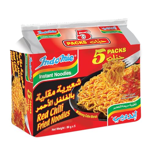 Indomie Red Chili Fried Noodles with Seasoning Powder and Sauce 80G - Pack of 5