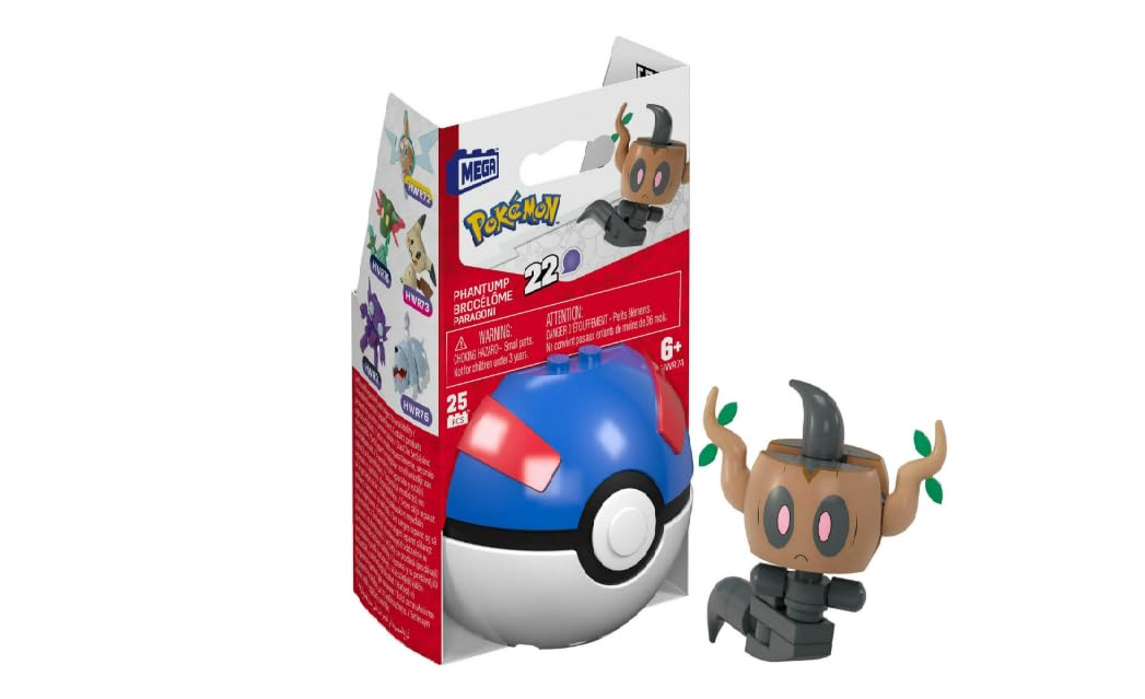 Mega Brands Pokemon Construx in Pokeball Evergreen & Generations - (Phantump), Blue, 2.5 inches x 2.5 inches x 4 inches