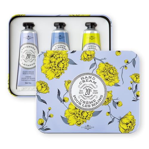 La Chatelaine French Hand Cream Trio Tin, Holiday Gift Set, Hand Lotion for Women, Made in France with 20% Organic Shea Butter (Lavender, Lychee Bilberry & Lemon Verbena or Citrus Fizz) 3 x 1 fl oz