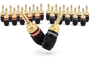 Sewell Deadbolt Banana Plugs 12-Pairs by, Gold Plated Speaker Plugs, Quick Connect