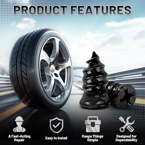 Zesllwid 60 PCS Tire Repair Rubber Nail Kit, Self-Tapping Spiral Screws for Tubeless Tires - Upgrade Emergency Puncture Fix Tools for Car/Truck/Motorcycle/Tractor