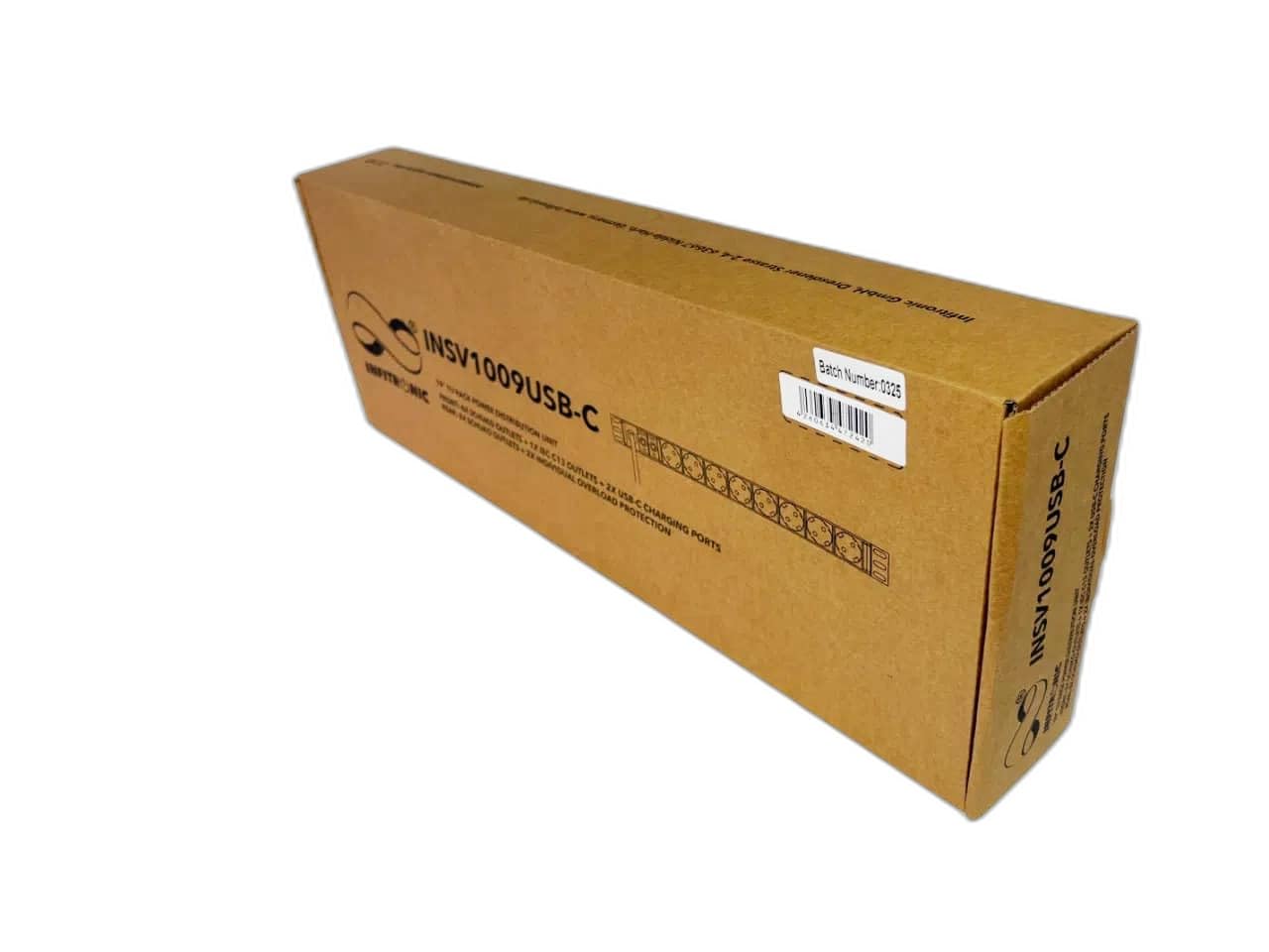 INSV1009USBC Infitronic - Ciabatta elettrica PDU, 19 pollici, 14 prese Schuko + 1 C13 (15 prese), USB-C, 1HE anteriore/posteriore, protezione da sovratensione, 3680 W/16 A, per armadio di rete, nero