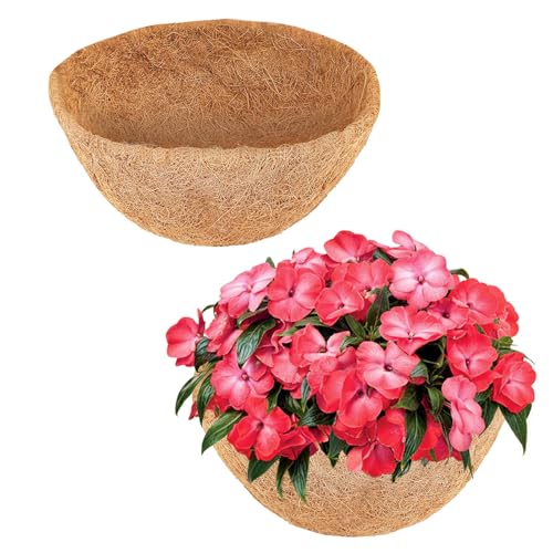 LCHUANG Coco Liners for Planters - 2 Pack 16 Inch Round Hanging Basket Liners 100% Natural Coconut Fiber Replacement Liners for Hanging Baskets Planters Flowers Plants Vegetables (16 Pack of 2)