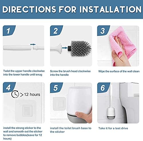 Marsheepy Toilet Brush and Holder, 2 pack Silicone Toilet Brush with Holder, Deep Cleaner Toilet Bowl Brushes with Quick Drying Holder Set for Bathroom Toilet,Grey & White (Flooring/Mounted Wall)