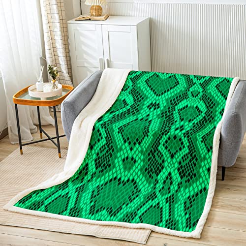 Snake Scale Throw Blanket 90"X90" Green Snake Skin Bed Blanket,Wild Reptile Fleece Blanket Tropical Wildlife Blanket,Exotic Tribe Tropical Desert Wild Animals Bedroom Decor #TOP29