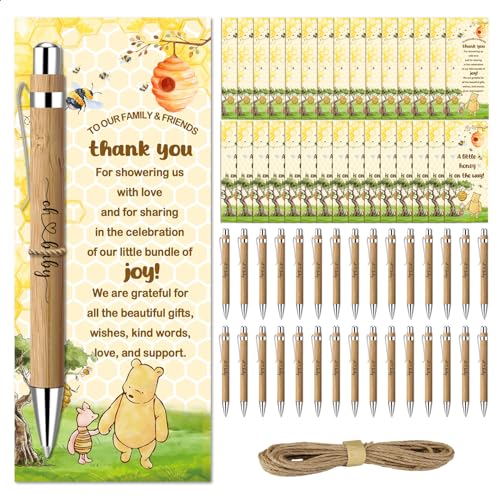 Image of Toerifer 30 Pcs Winnie Baby Shower Favors for 30 Guest, Thank You Gift Sets, Included Bamboo Pens Greeting Cards, Gender Reveal Souvenirs Prizes, Winnie Honey Bee Baby Birthday Decor