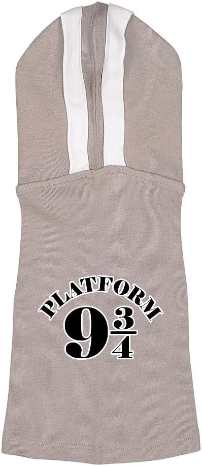 Platform 9 3 4 Dog Shirt with Hoodie - Movie Themed Dog Hoodie - Graphic Dog Clothing - Gray White, M