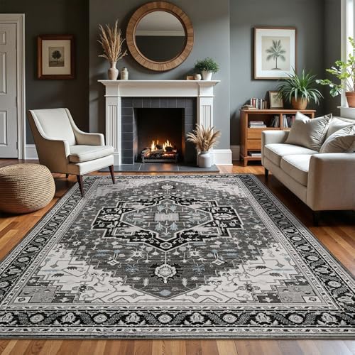 Macgace 6x9 Black Grey Area Rug for Living Room, Machine