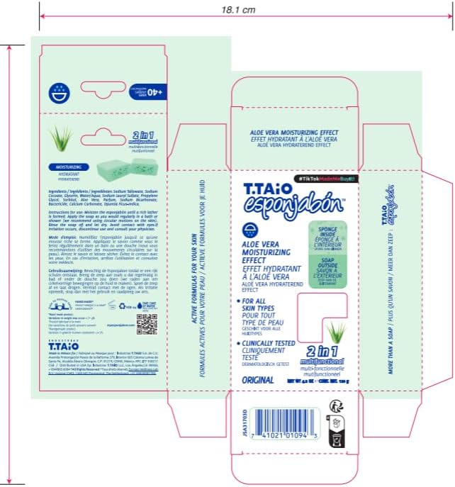 T.Taio Esponjabon Aloe Vera Soap Sponge - Gentle Shower Scrubber - Cleaning Bath Wash Scrub - Dirt & Oil Removal - Massage & Lather Foot, Elbow, & Face - Bathroom Accessories - Fresh Aloe Vera Scent