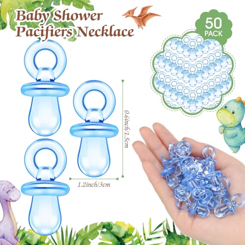 Image of Thyle 51 Pcs Dinosaur Pacifier Hunt Baby Shower Games Include Dinosaur Theme Hunt Sign and 50 Acrylic Pacifiers for It's a Boy Baby Shower Game Decoration Gift Sets Gender Reveal Party Decor