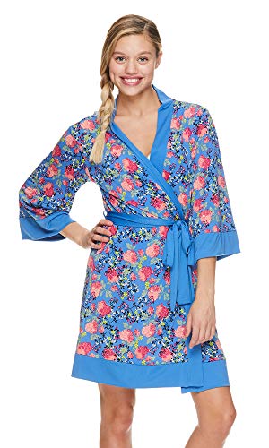 TAHARI Womens Printed Kimono Belted Robe Bathrobe Blue X-Large