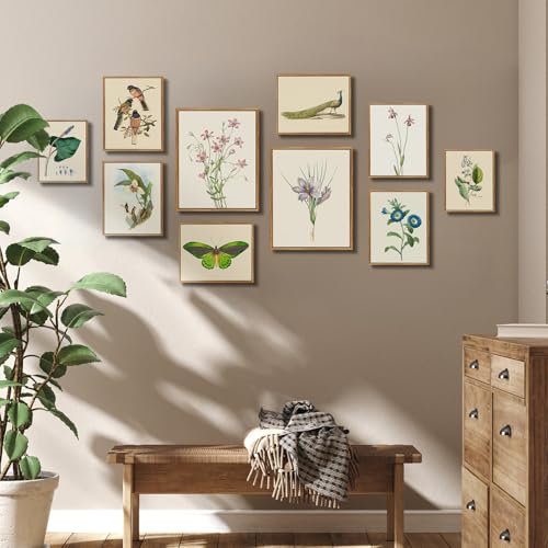 crmotu Floral Framed Wall Art, Daffodils Vintage Art Prints, Minimalist Botanical Watercolor Canvas Painting, Nature Plant Rustic Wall Decor Living Room Bathroom Bedroom Decor Aesthetic, 12x16inch