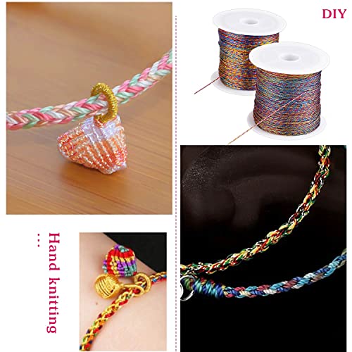 Image of 218 Yards /656 Feet Metallic Cord, 2 Pcs Spool Metallic Thread Colored Jewelry Thread Colored Craft String Tinsel String Craft Making Cord(0.5mm)