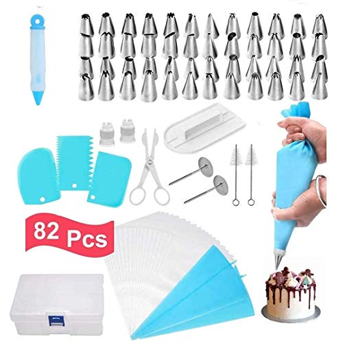 Lot de 82 poches à douille et douilles pour décoration de gâteaux avec sac en silicone, embouts, coupleurs | Sacs à douille réutilisables et douilles pour gâteaux, pâtisseries, cupcakes