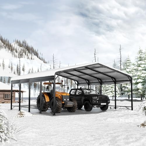 Image of AirWire 20x20 FT Metal Carport with Heavy Duty Carport Canopy, Car Port with Reinforced Base and Five Canopy Beams, 2 Car Garage Shelter for Car, Boats and Truck