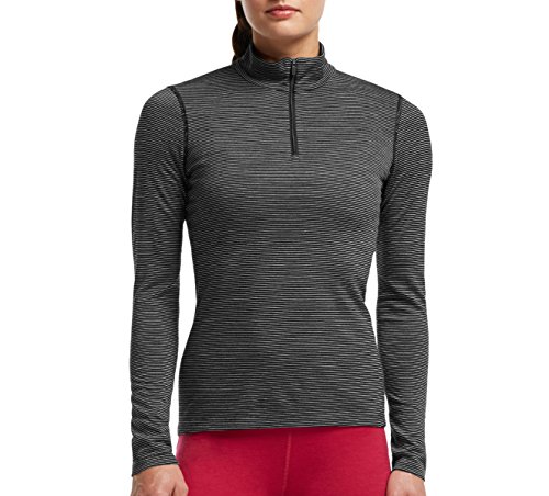 Icebreaker Merino Women's Oasis Long Sleeve Half Zip, Stripe - Black/Snow, Small