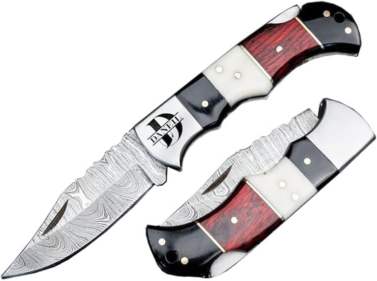 Morf Industries Navaja de bolsillo de Damasco 6.5 auténticas cuchillas de damasco plegables para padrinos de boda, regalo para hombres, cuchillo de