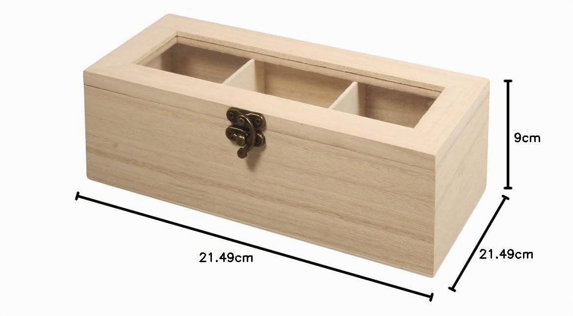 Rayher 62598000 Holz-Teebox, 21,5 x 9 x 7 cm, 3 Fächer, naturbelassen, mit Schwenkverschluss, Teekasten, Teebeutelbox, Holzbox zur Aufbewahrung von Teebeuteln, Kaffeepads, Gewürzen etc. Baumarkt