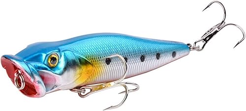 URBERY 1 señuelos de pesca Big Popper de 3.7in, 0.42oz, cebo 3D, ojos Topwater Crankbait wobbler Tackle Isca Poper Lure Japón (Color J)
