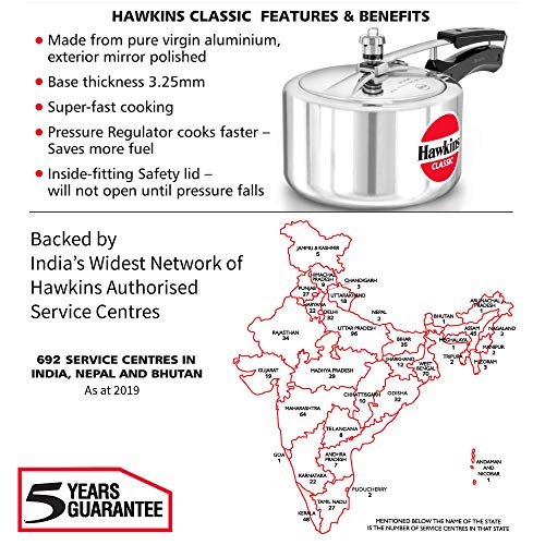 طنجرة ضغط كلاسيكية من هوكينز، 3 لتر (عريضة)، غطاء داخلي من الألومنيوم، فضي