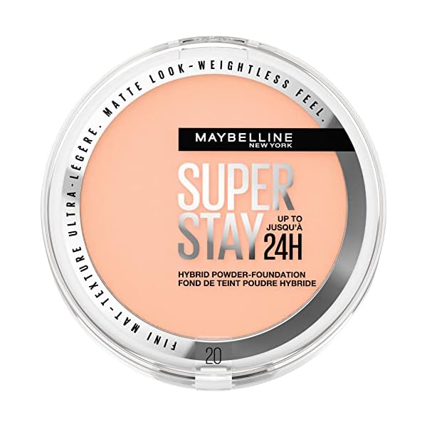 Maybelline New York 2-in-1 Puder Make-Up, Wasserfest und mattierend mit hoher Deckkraft, Super Stay Hybrid Powder…