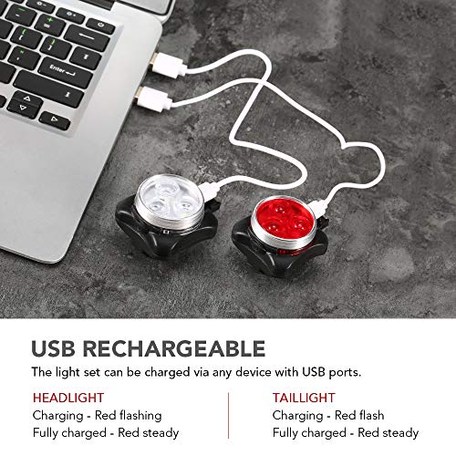 Andoer Conjunto de luzes de bicicleta à prova d'água USB recarregável para bicicleta dianteiro e tr