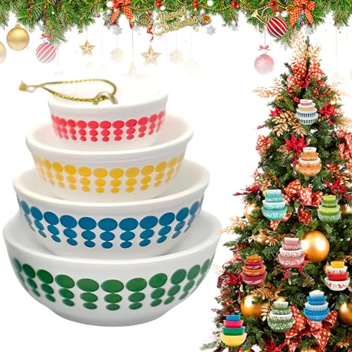 Vintage Stack Bowl Christmas Ornament,3D Resin Miniature Bowls Stack Ornament Vintage Christmas Tree Decoration Stacking Ornaments Retro Nesting Stacked Resin Hanging Decor (F)