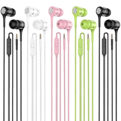 LWZCAM Earbuds Earphones with Microphone, 5 Pack Wired Heavy Bass Headphones, Earphone with Noise Isolating, Fits 3.5mm Interface for iPad, Desktop