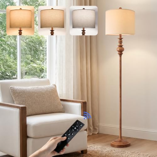 Image of BOBOMOMO 64.25 inch Farmhouse Floor Lamp with Remote, Dimmable Floor Lamp with Adjustable Color Temperatures, Tall Rustic Standing Lamp for Living Room Corner, Bedroom & Nursery, 9W Bulb Included,Brown