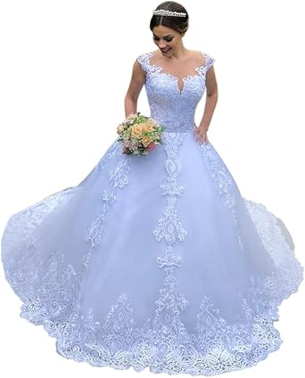 Amazon.com: Mojing Elegante vestido de baile sin mangas con cuello en V y  espalda descubierta, vestido de novia de tul : Ropa, Zapatos y Joyería