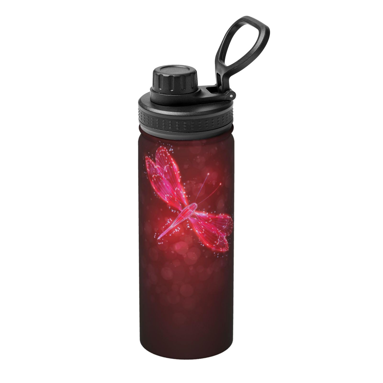 Kfjghhl Insulated Stainless Abstract Red Dragonfly Steel Water Bottle For Sport Gym Travel Leak Camping Hiking Hydration