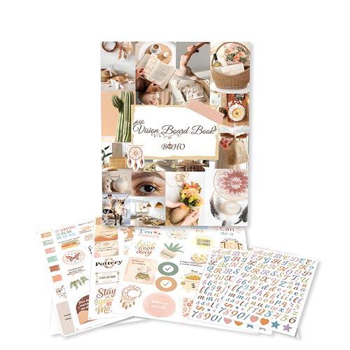 FUNCLASS Vision Board Supplies, Vision Board Book with 1100+ Inspirational Images and Texts, Vision Board Magazines for Goal Visualization & Board Decorating, Vision Board Kit for Girls (Boho)
