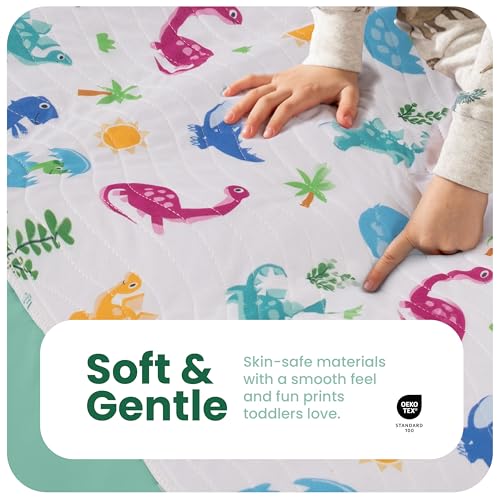 Image of IMPROVIA Pee Pads for Kids - Bed wetting Pads for Kids Potty Training Bed mats for Toddlers Waterproof Reuseable Washable Absorbent, Non Slip - Dino Design - Twin Size 34 inchx36 (2 Pack)