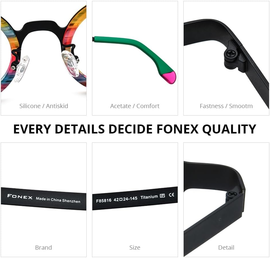 FONEX Acetate Titanium Glasses Frame Women Round Eyeglasses Vintage Eyewear F85816 - Image 5
