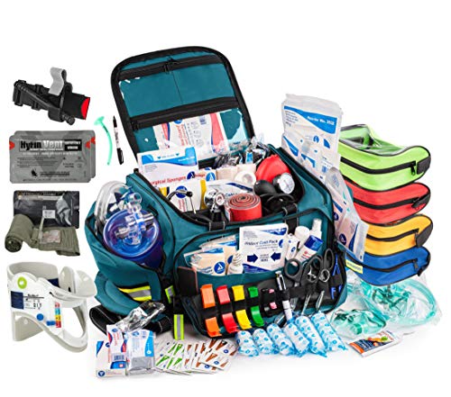 Scherber Fully-Stocked Premium First Responder Bag | Large Professional EMT EMS Trauma & Bleeding Medical Kit | CAT Tourniquet, HyFin Vent Chest Seal, Israeli Bandage & 250+ First Aid Supplies - Blue
