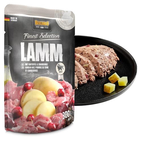 BELCANDO Frischebeutel [12x125g Lamm mit Kartoffel & Cranberries] | Nassfutter für Hunde | Feuchtfutter Alleinfutter im Einzelportionsbeutel