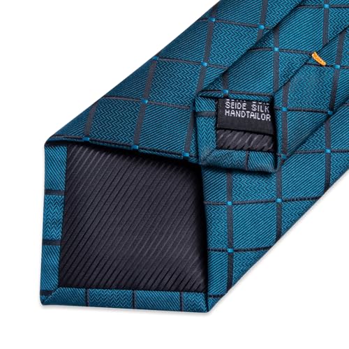 Image of DiBanGu Mens Silk Plaid Tie and Pocket Square Set | Elegant Silk Formal Tie Set, Woven Check Necktie and Cufflinks Tie Clip Set, Perfect for Wedding Party, Comes in Gift Box