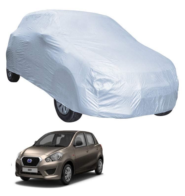 Image of Auto Hub Car Cover Compatible with Datsun Go with Weather Proof, Triple Stitched, Datsun Go Car Cover- Plain Silver