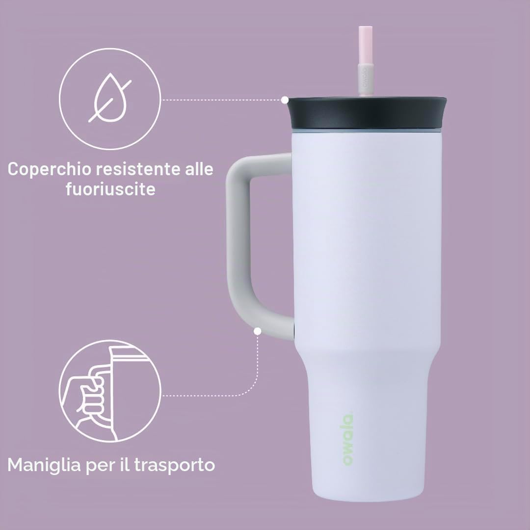 Owala Stainless Steel Insulated Travel Tumbler, 1.18 L Vaso térmico con Manico, Isolamento a Triplo Strato, Coperchio Anti-Perdita 2-in-1 con Cannuccia, Borraccia Termica per Auto, Sport e Outdoor