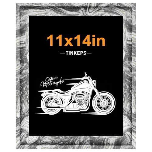 Image of 11x14 Picture Frame in Black, White, and Brown Mixed Texture. Modern Art Style Curved Wide Edges, Engineered Wood Photo Frame 11 x 14 inches for Table or Wall Decor.